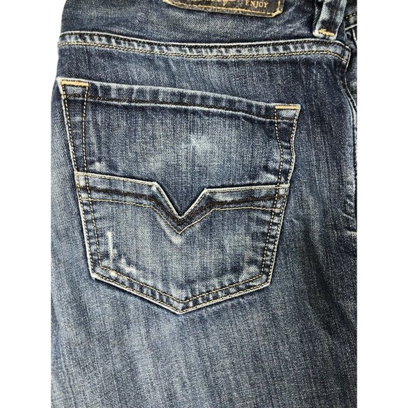 Diesel Industry Larkee Mens 34x29 Hemmed Blue Denim Jeans Straight Button Fly - Picture 5 of 10